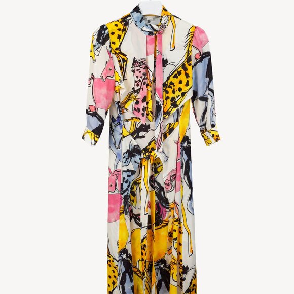 Stella McCartney Resort 2020 Kaela White Horse-Print High-Neck Midi Dress - Picture 2 of 14